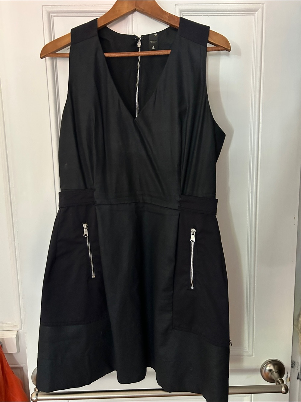 G-Star Black Sleeveless Fit & Flare Dress with Zip Pockets and zip back